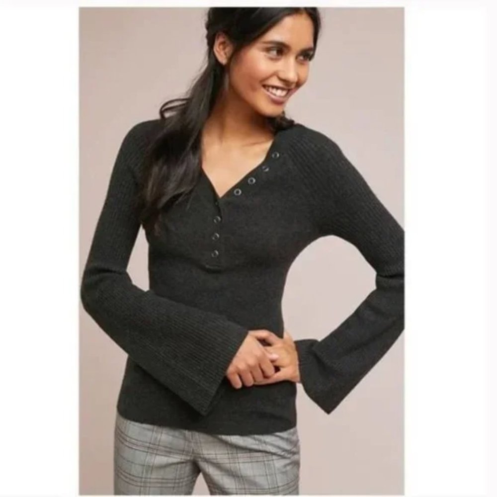 Moth Outpost Ribbed Bell Sleeve Henley Sweater XS
